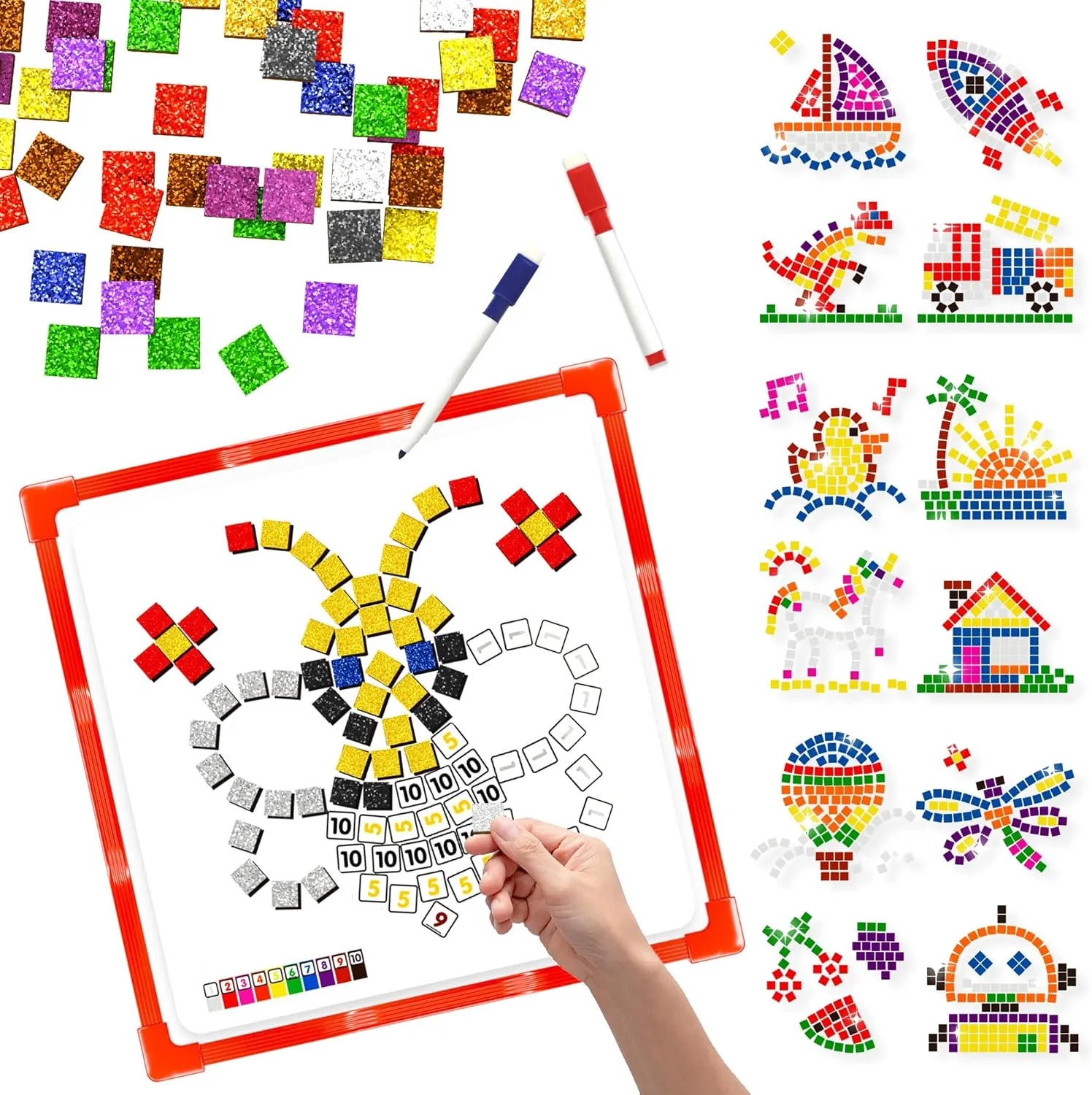 GLEEHAPY Learning Resources Educational STEM Toy,Mosaic Magnetic Puzzle,300 Foam Building Blocks with 20 Patterns,Math Counting Activities, Montessori Sensory Art Kit Gift for Boy Girl Kids 4 5 6 7 