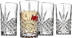 Godinger Highball Glasses, Drinking Glasses, Tall Beverage Glass, Glass Cups - Platinum Rim, Dublin, Set of 4
