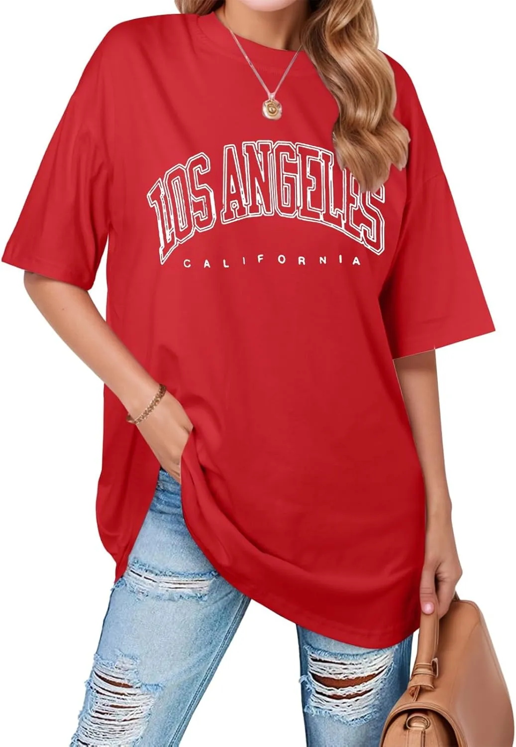 Going Out Oversized Tunic Tops Loose Fit Dressy for Women Los Angeles California Summer Casual Long Tees Shirts 2025