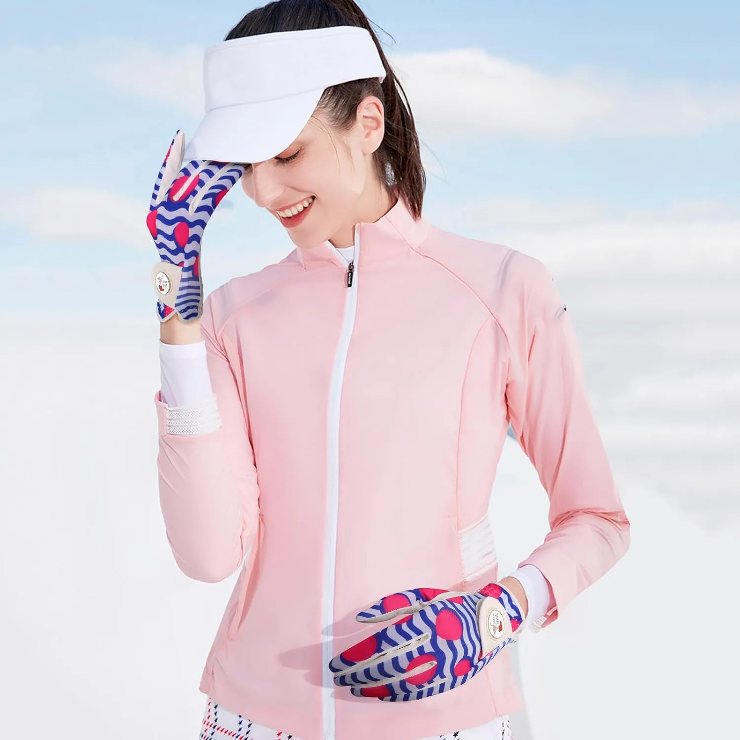 Golf Gloves Women with Ball Marker 2 Pack, Right Handed Golfer Left Hand, Ladies Breathable Soft All Weather Grip Glove Fit Size Small Medium Large X-Large