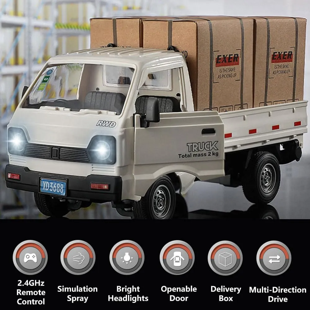 GoolRC Remote Control Car Kei Truck, 1:16 Scale RC Transport Pickup Truck with Spray and Light, 2.4GHz All Terrain RC Cars for Kids and Adults Christmas or Birthday Gift (Green)