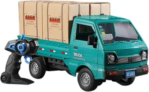 GoolRC Remote Control Car Kei Truck, 1:16 Scale RC Transport Pickup Truck with Spray and Light, 2.4GHz All Terrain RC Cars for Kids and Adults Christmas or Birthday Gift (Green)