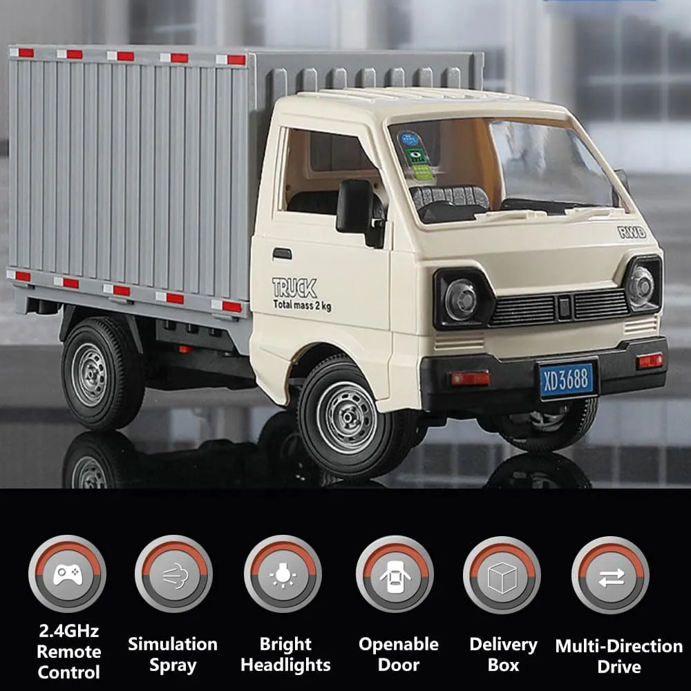 GoolRC Remote Control Car Transporter Truck, 1:16 Scale RC Container Transport Truck with Spray and Light, 2.4GHz All Terrain RC Cars for Kids and Adults Christmas or Birthday Gift (White)