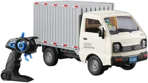 GoolRC Remote Control Car Transporter Truck, 1:16 Scale RC Container Transport Truck with Spray and Light, 2.4GHz All Terrain RC Cars for Kids and Adults Christmas or Birthday Gift (White)