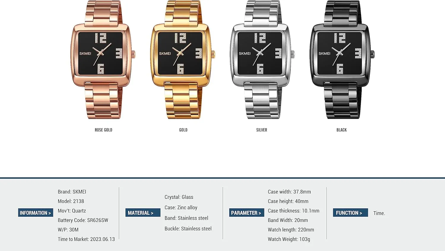 Gosasa Luxury Square Men Watch Business Analog Quartz Wrist Watch Stainless Steel Strap Waterproof Watches for Men