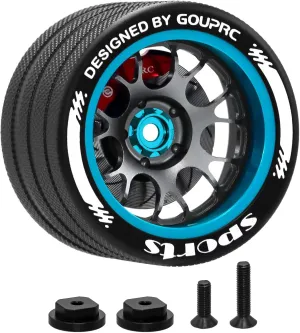 GOUPRC Upgrade Metal RC Hand Wheel Remote Control Steering Wheel with Brake Disc Brake Caliper for SANWA MT4/MT5/M12/M17 Flysky NB4Series WFLY X9Series RC Remote Control (Blue)