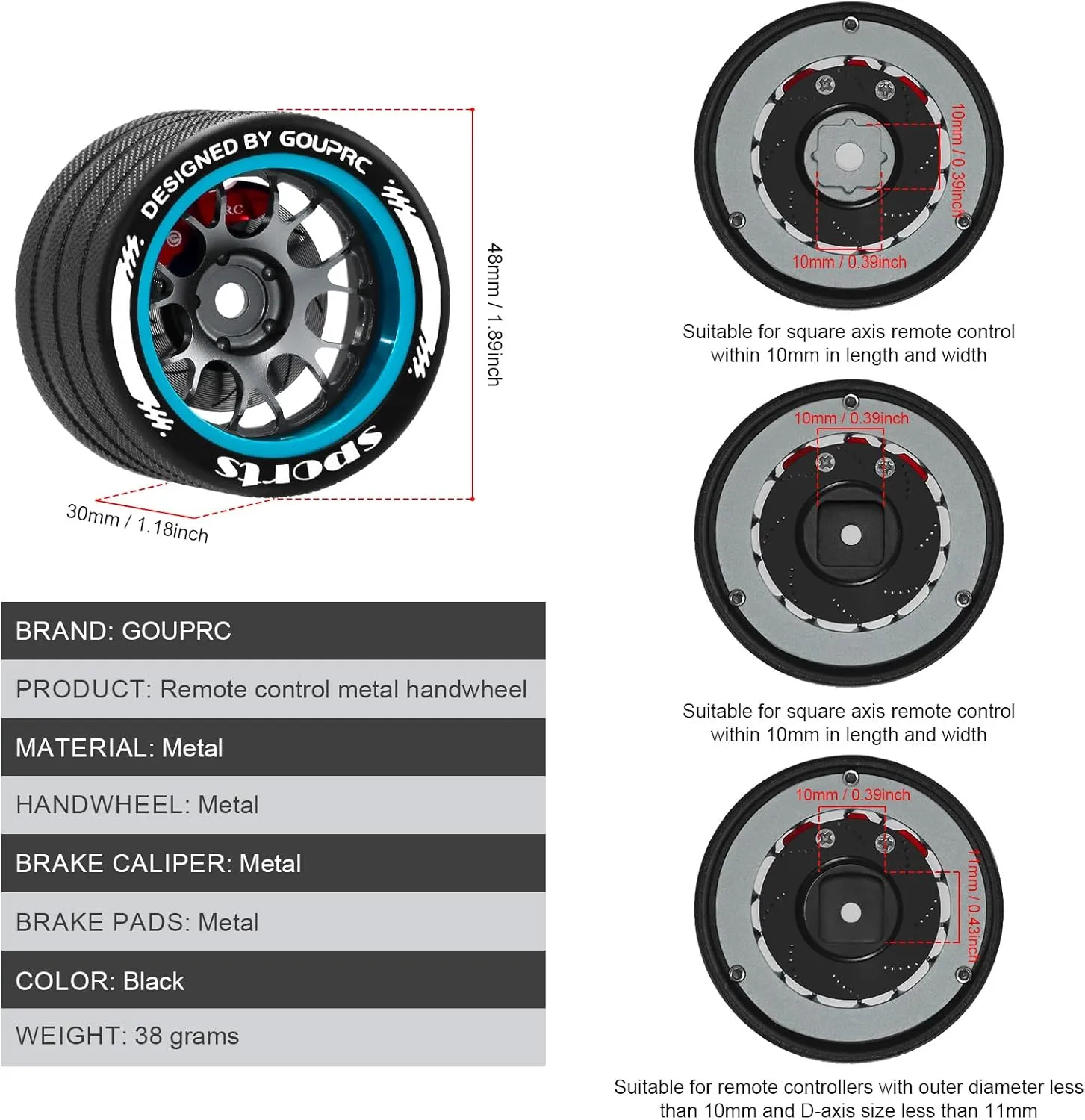 GOUPRC Upgrade Metal RC Hand Wheel Remote Control Steering Wheel with Brake Disc Brake Caliper for SANWA MT4/MT5/M12/M17 Flysky NB4Series WFLY X9Series RC Remote Control (Blue)