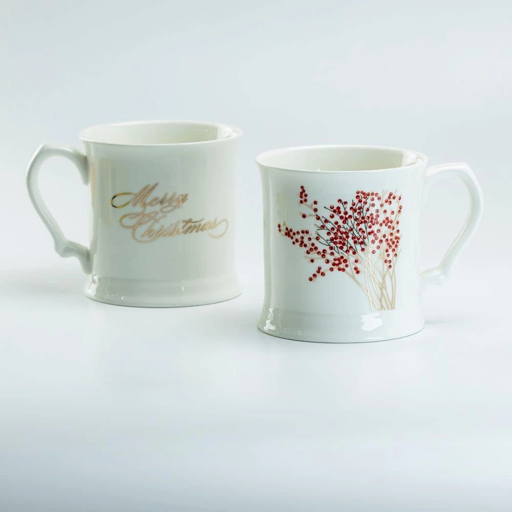 Grace Teaware Classic Christmas Porcelain Coffee Mugs, Set of 2