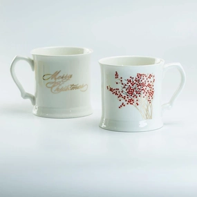 Grace Teaware Classic Christmas Porcelain Coffee Mugs, Set of 2
