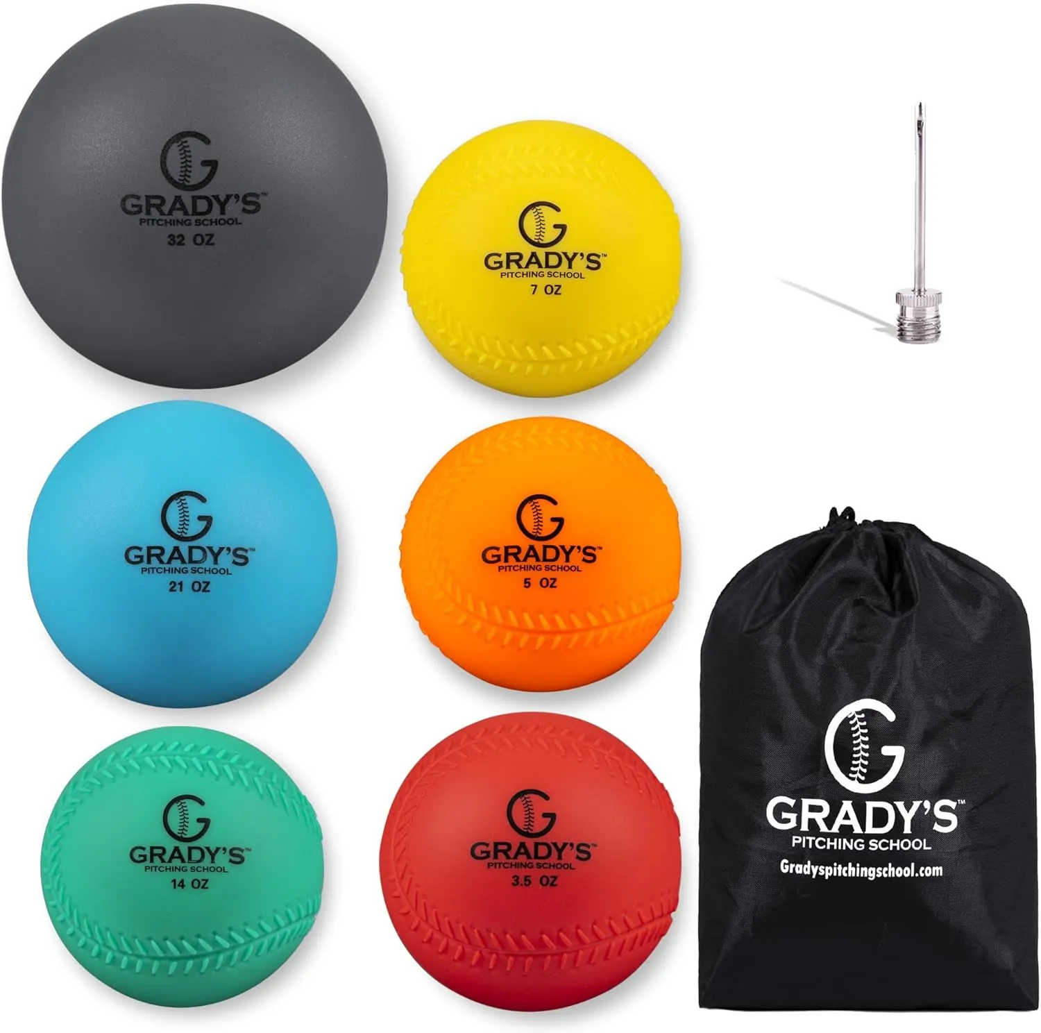 Grady's Pitching School Weighted Velocity Training Ball Set – Seam & Seamless Options for Pitching & Arm Strength   Set of 6 Balls   Carrying Case