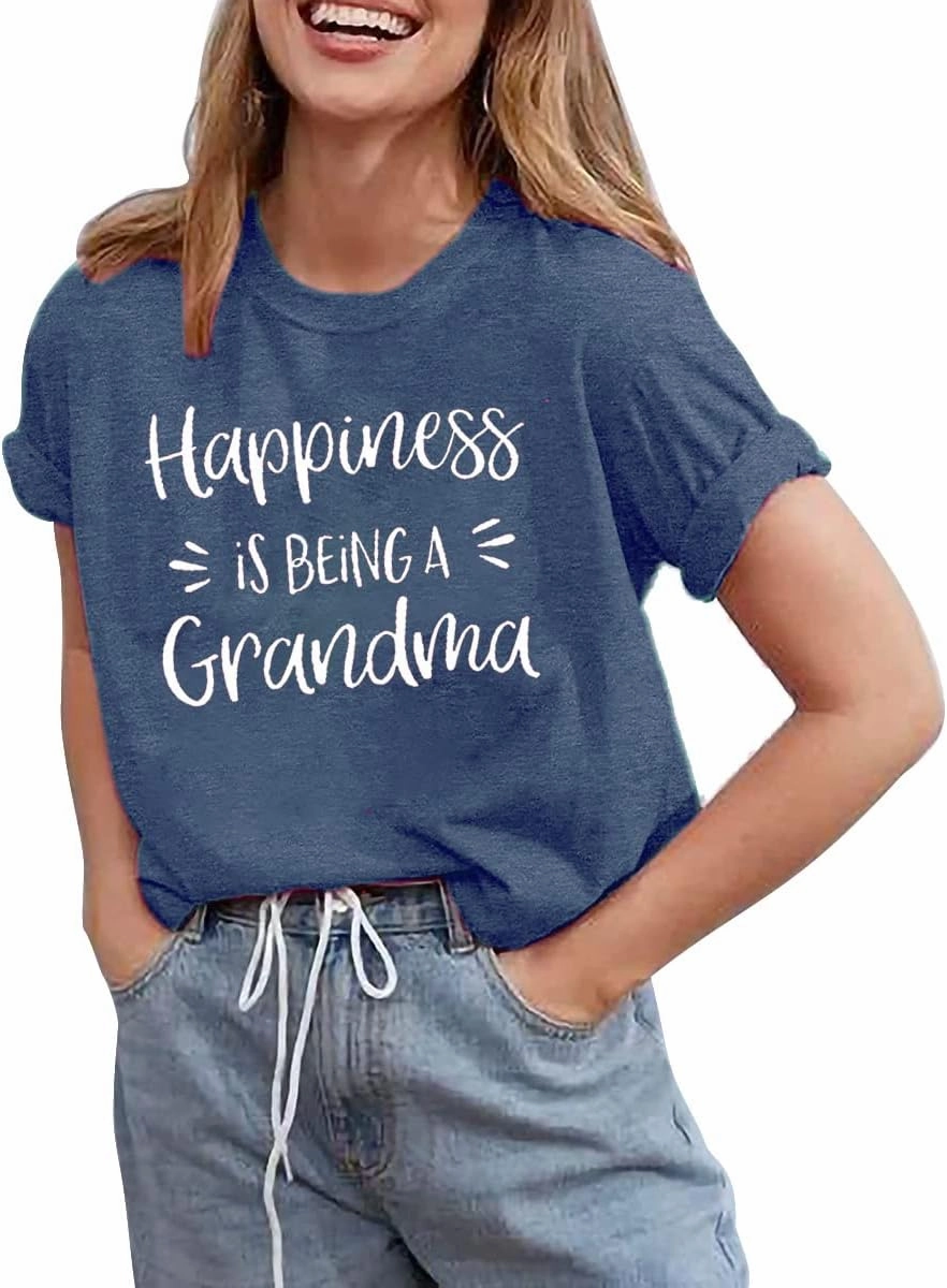 Grandma Shirts for Women Happiness is Being a Grandma Letter Printed Tshirt Grandmother Casual Short Sleeve Tee Tops