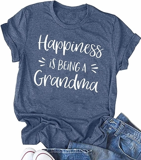 Grandma Shirts for Women Happiness is Being a Grandma Letter Printed Tshirt Grandmother Casual Short Sleeve Tee Tops