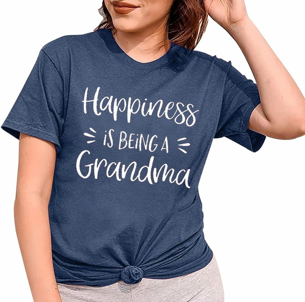 Grandma Shirts for Women Happiness is Being a Grandma Letter Printed Tshirt Grandmother Casual Short Sleeve Tee Tops