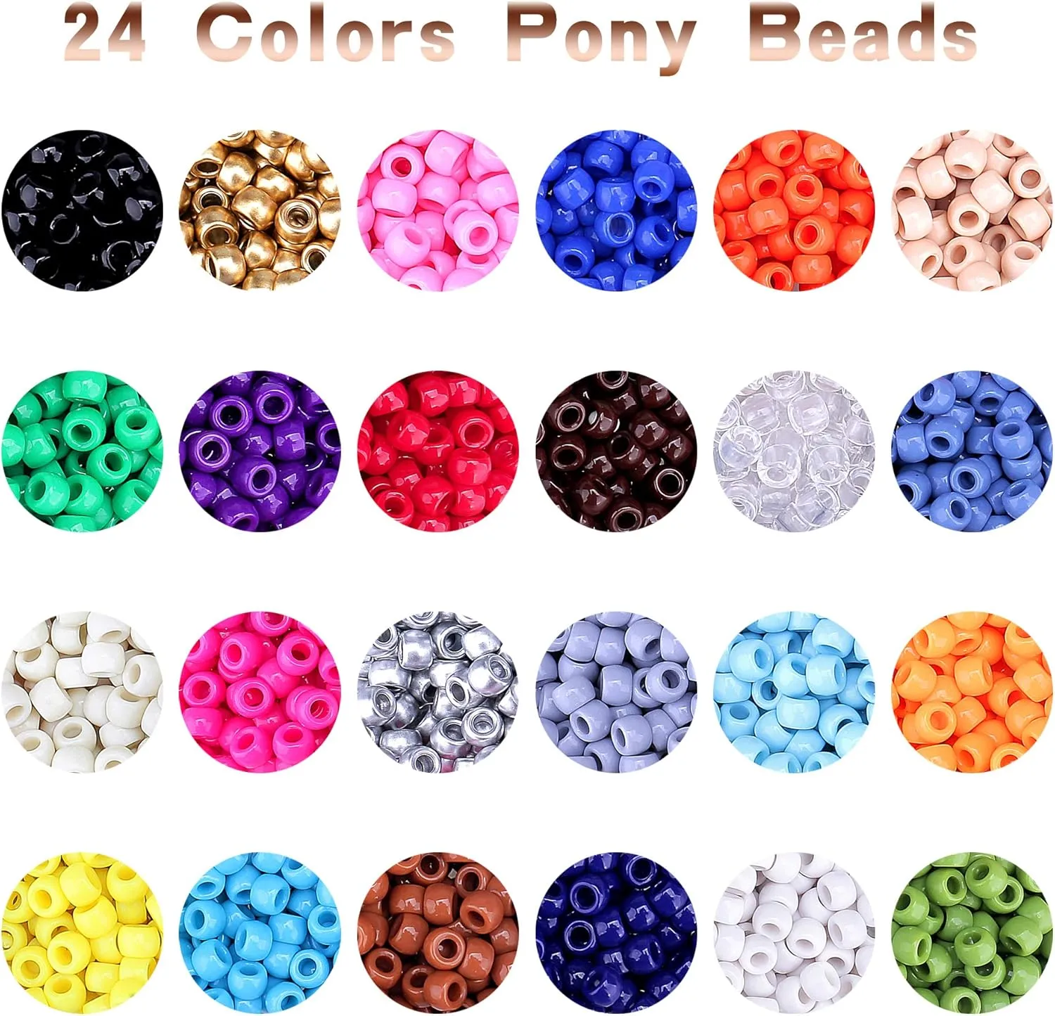 Greentime Pony Beads Bracelets Making Kit, 9mm Pony Beads Rainbow Opaque Beads Small Loose Spacer Beads for Friendship Bracelet Necklace Making Crafts for Independence Day Gift (24colors)
