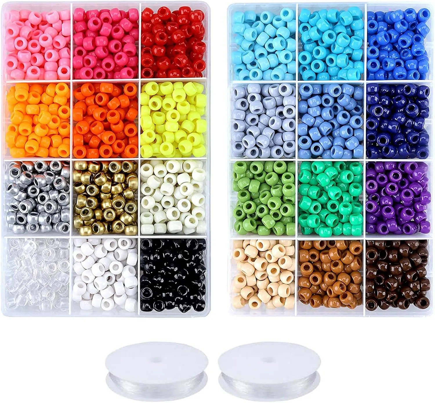 Greentime Pony Beads Bracelets Making Kit, 9mm Pony Beads Rainbow Opaque Beads Small Loose Spacer Beads for Friendship Bracelet Necklace Making Crafts for Independence Day Gift (24colors)