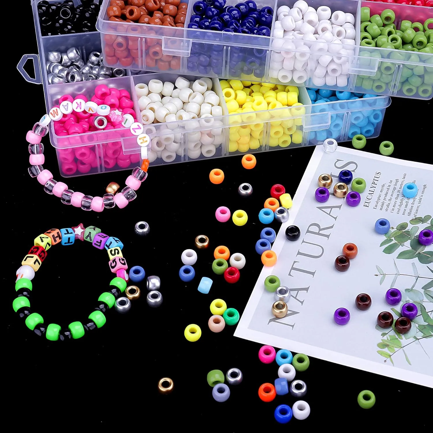 Greentime Pony Beads Bracelets Making Kit, 9mm Pony Beads Rainbow Opaque Beads Small Loose Spacer Beads for Friendship Bracelet Necklace Making Crafts for Independence Day Gift (24colors)
