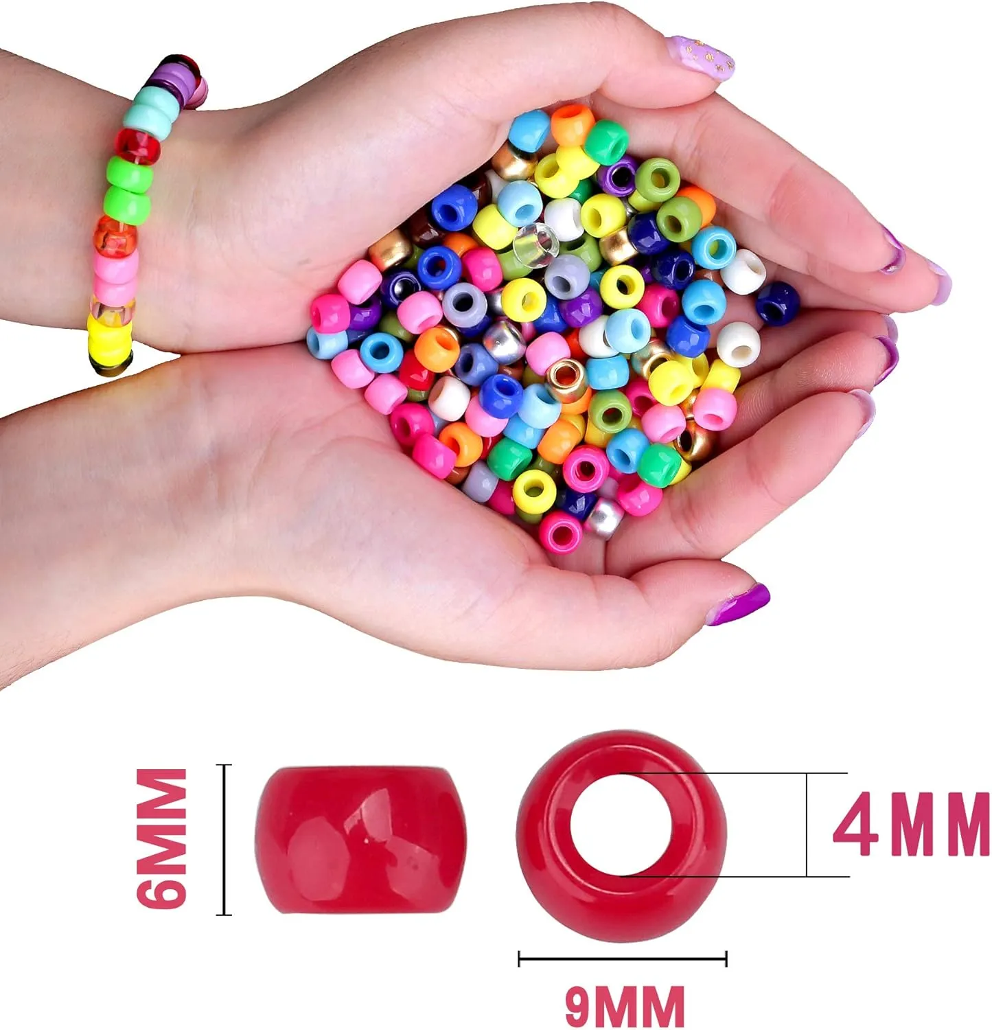 Greentime Pony Beads Bracelets Making Kit, 9mm Pony Beads Rainbow Opaque Beads Small Loose Spacer Beads for Friendship Bracelet Necklace Making Crafts for Independence Day Gift (24colors)