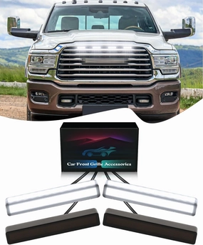 Grill LED Light for 2025-2019 Dodge Ram 1500 2500 3500 Accessories, Raptor Grille Front Bumper Warning Lights, 4Pcs (White)