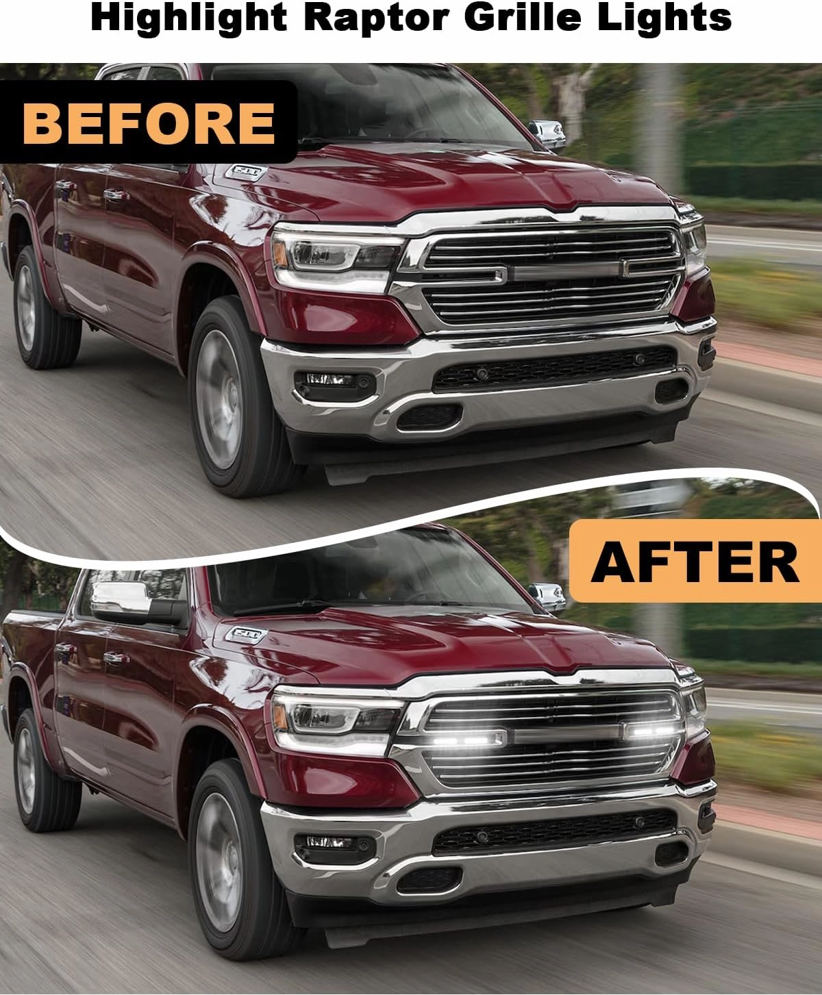 Grill LED Light for 2025-2019 Dodge Ram 1500 2500 3500 Accessories, Raptor Grille Front Bumper Warning Lights, 4Pcs (White)