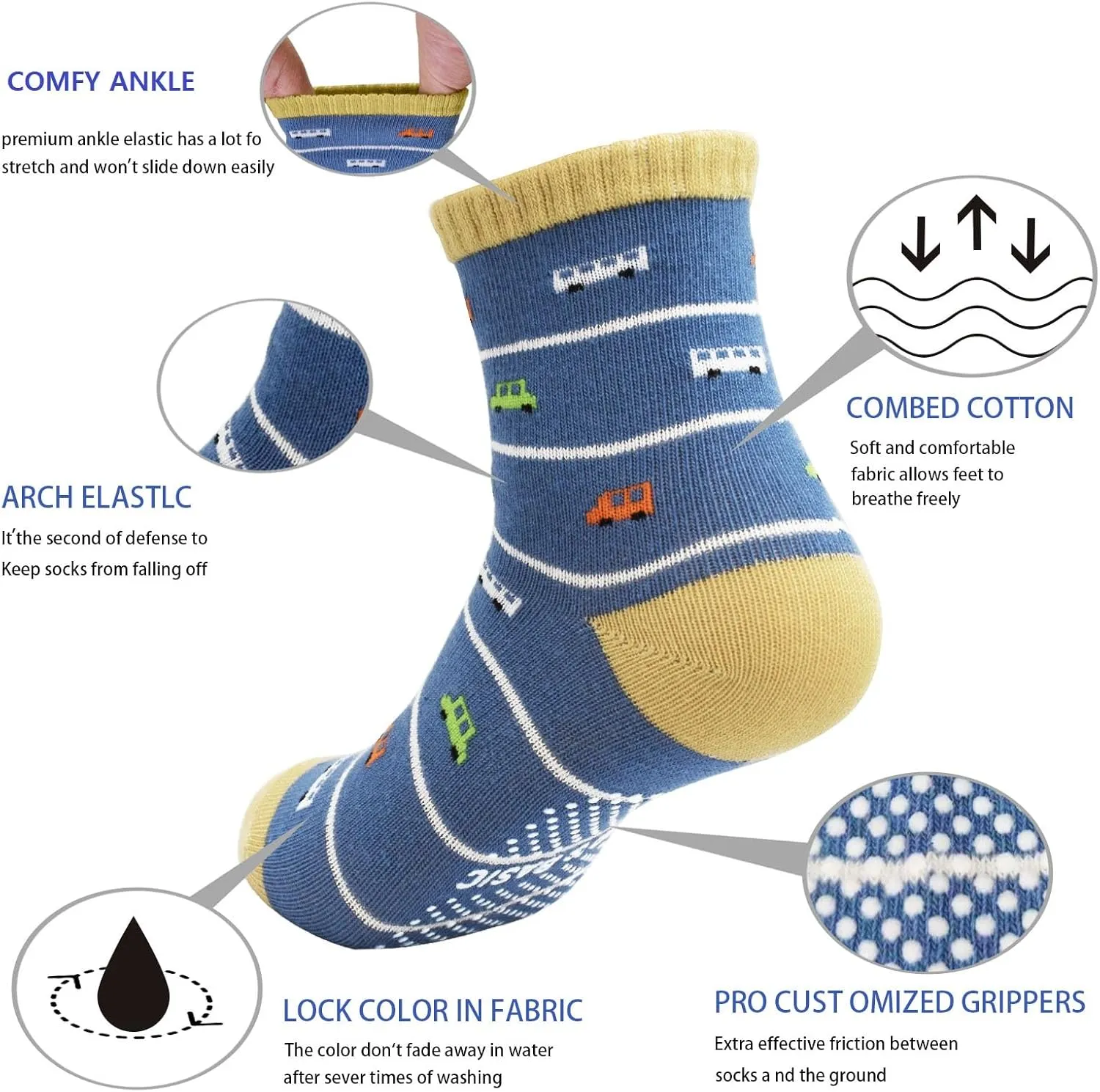 GRPSKCOS Toddler Non Slip Socks- 12 Pairs Anti Skid Kids Socks Cute Crew Grips Socks for 1-7 Years Boys Girls Children