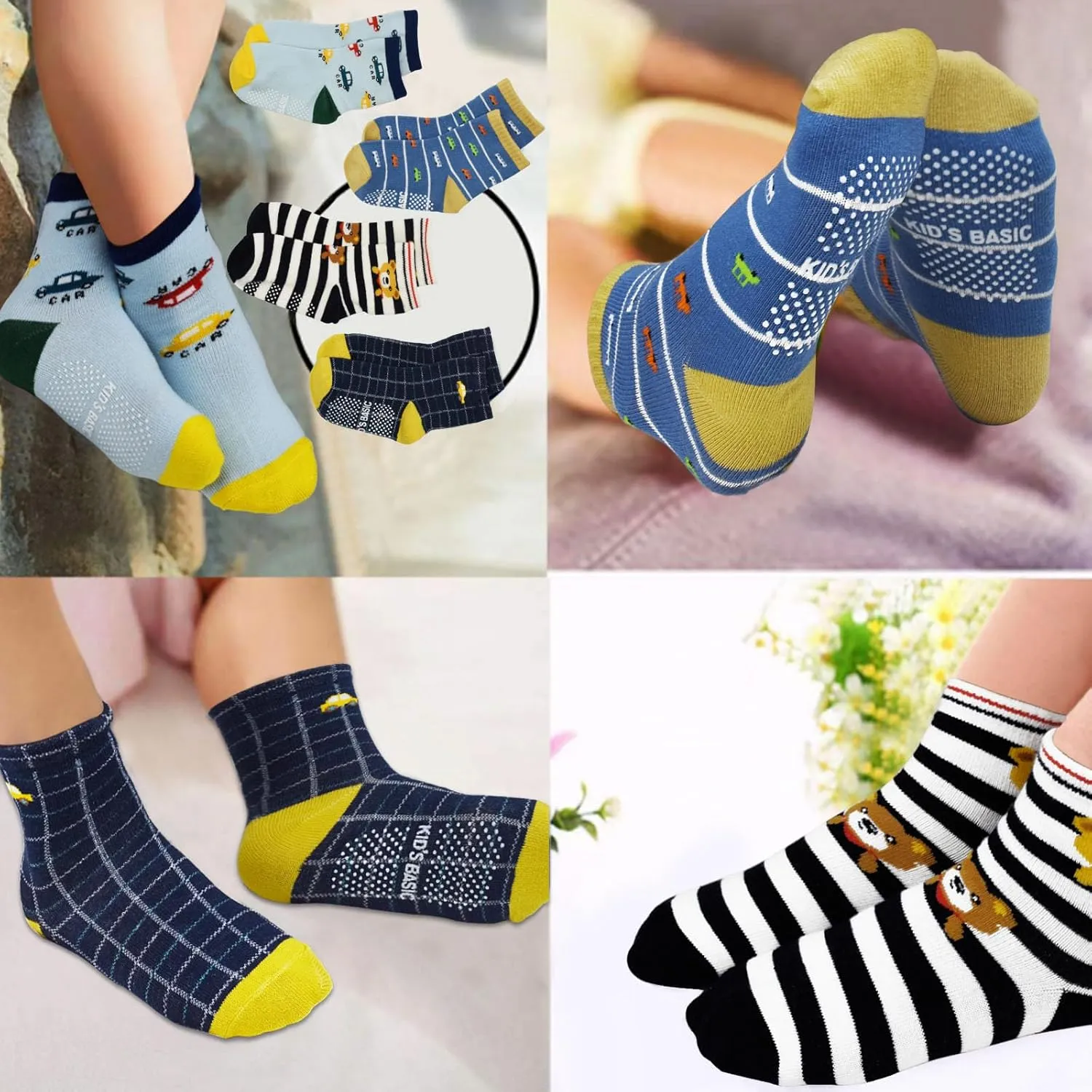 GRPSKCOS Toddler Non Slip Socks- 12 Pairs Anti Skid Kids Socks Cute Crew Grips Socks for 1-7 Years Boys Girls Children