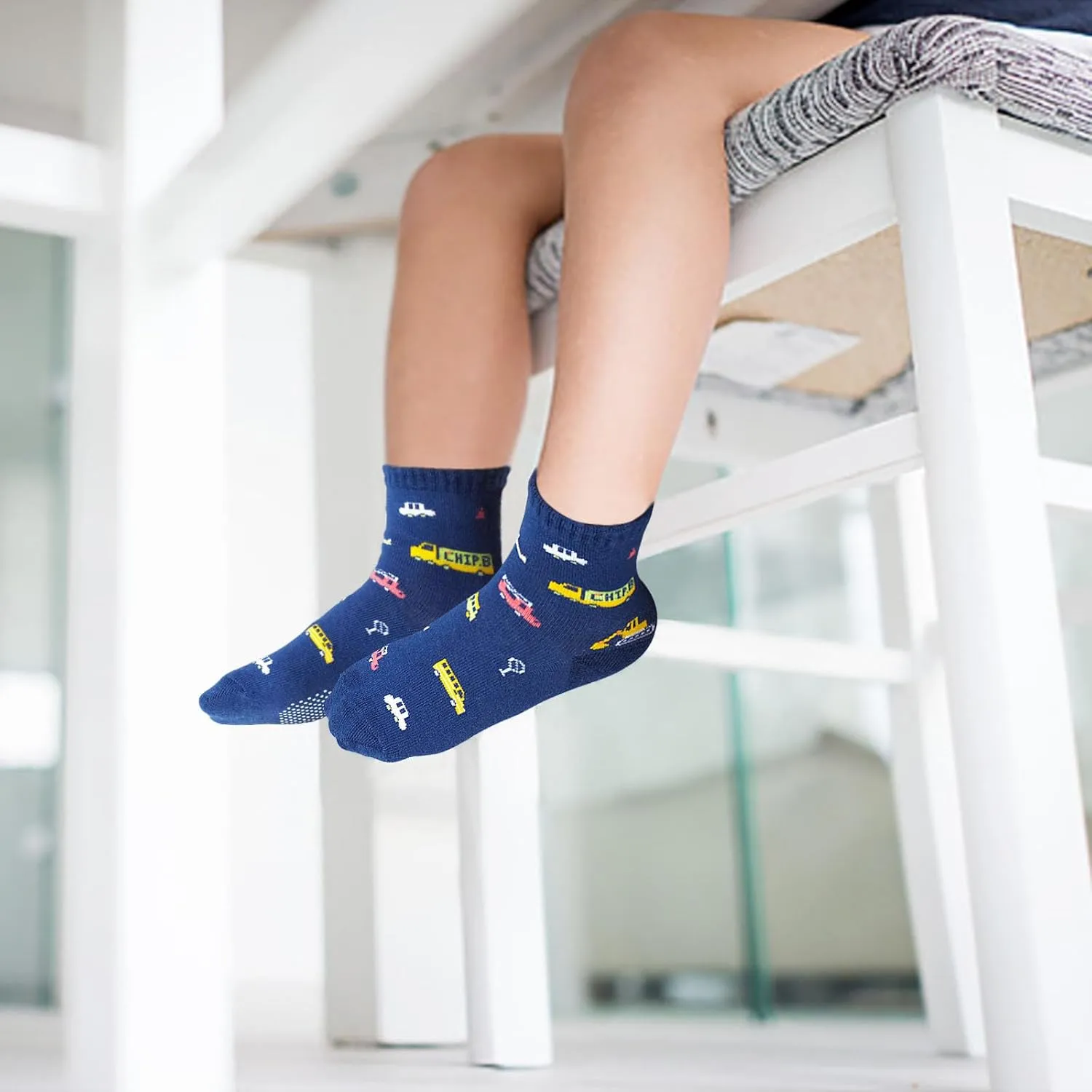 GRPSKCOS Toddler Non Slip Socks- 12 Pairs Anti Skid Kids Socks Cute Crew Grips Socks for 1-7 Years Boys Girls Children