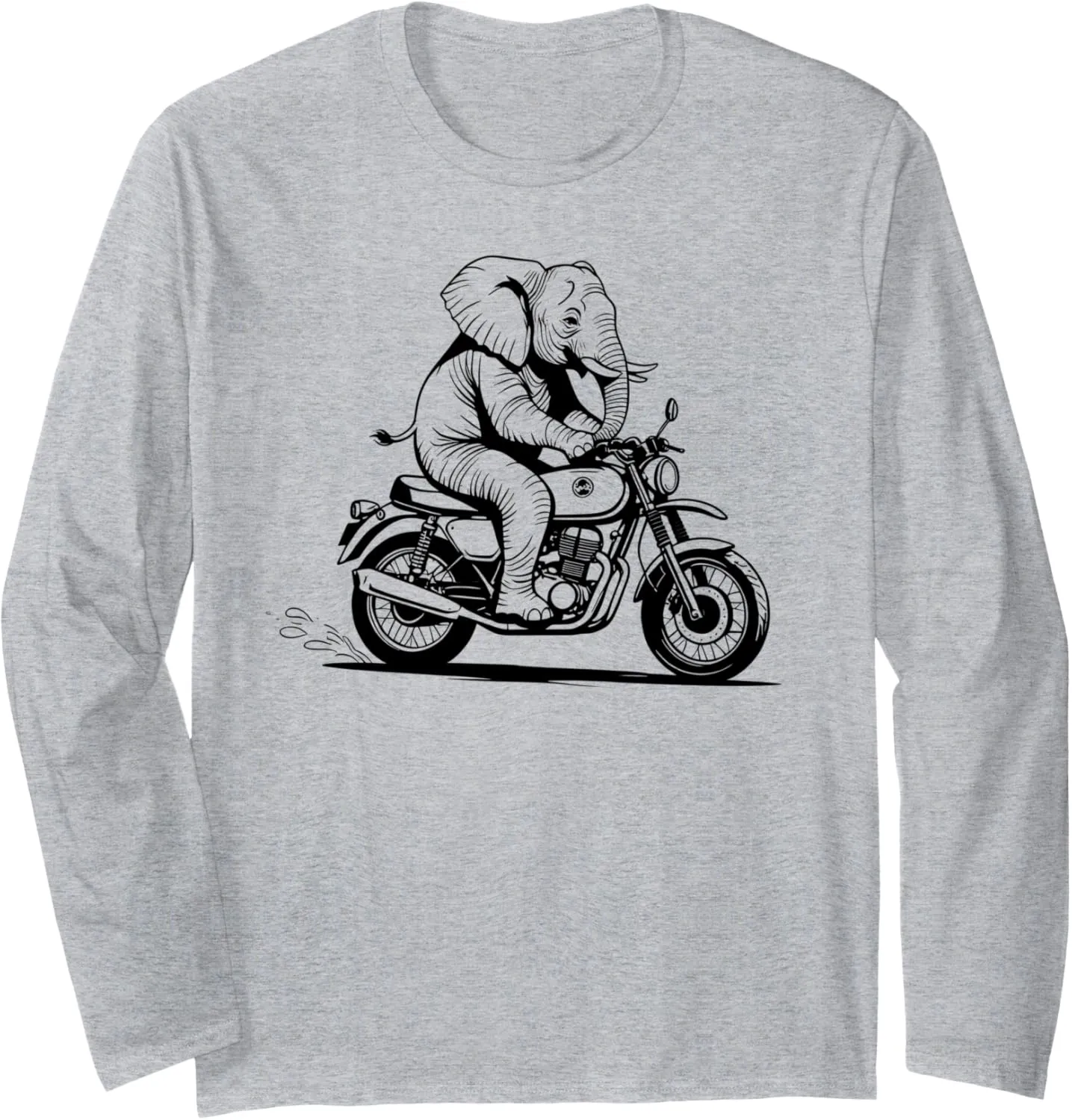 Grumpy Elephant Motorbike Rider Drawing Long Sleeve T-Shirt
