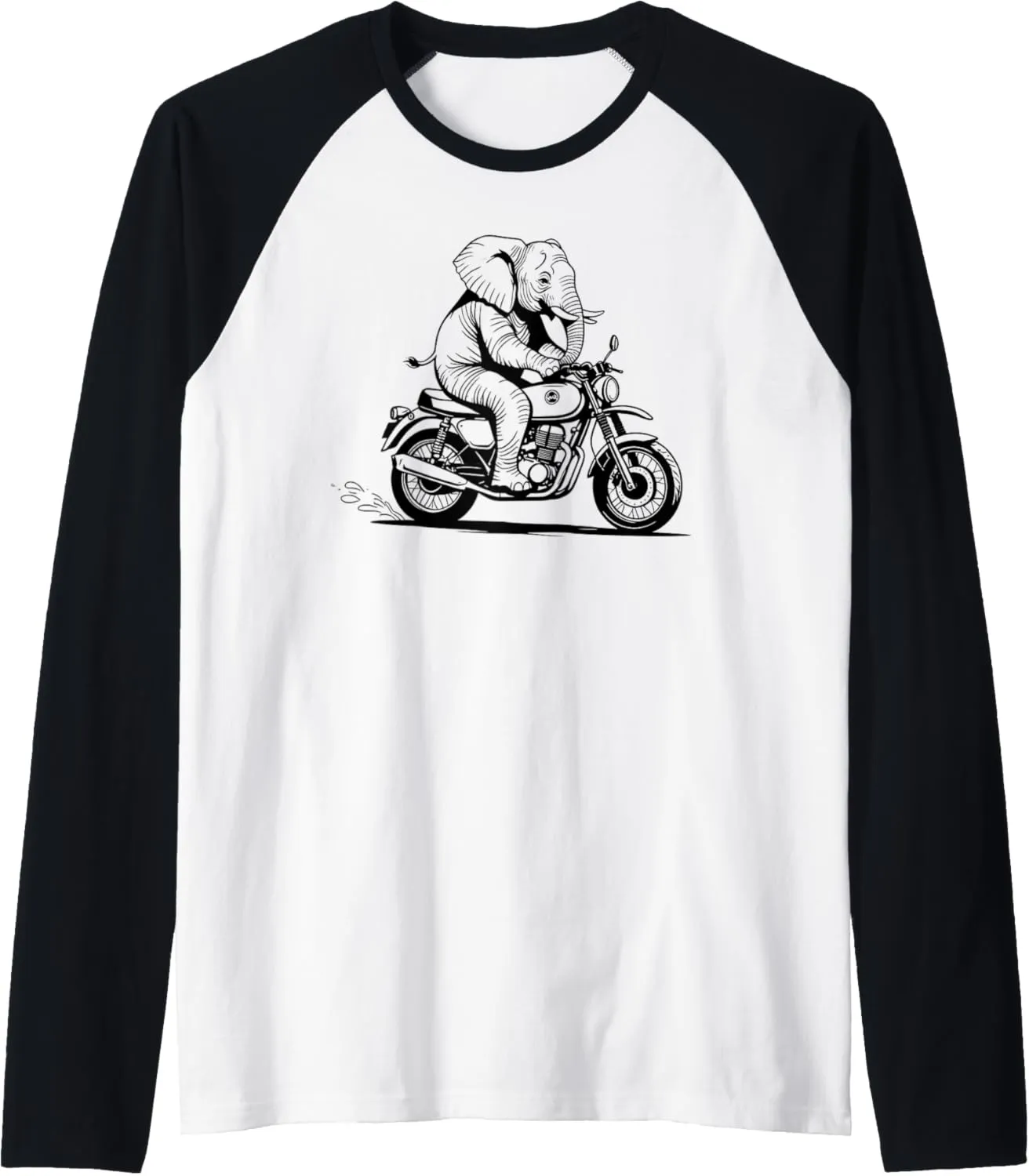 Grumpy Elephant Motorbike Rider Drawing Raglan Baseball Tee