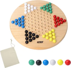 GSE Games & Sports Expert 11.5" Natural Wood Chinese Checkers Board Game Set with 66 Colorful Wooden Marbles, Classic Strategy Family Board Game for Kids & Adults