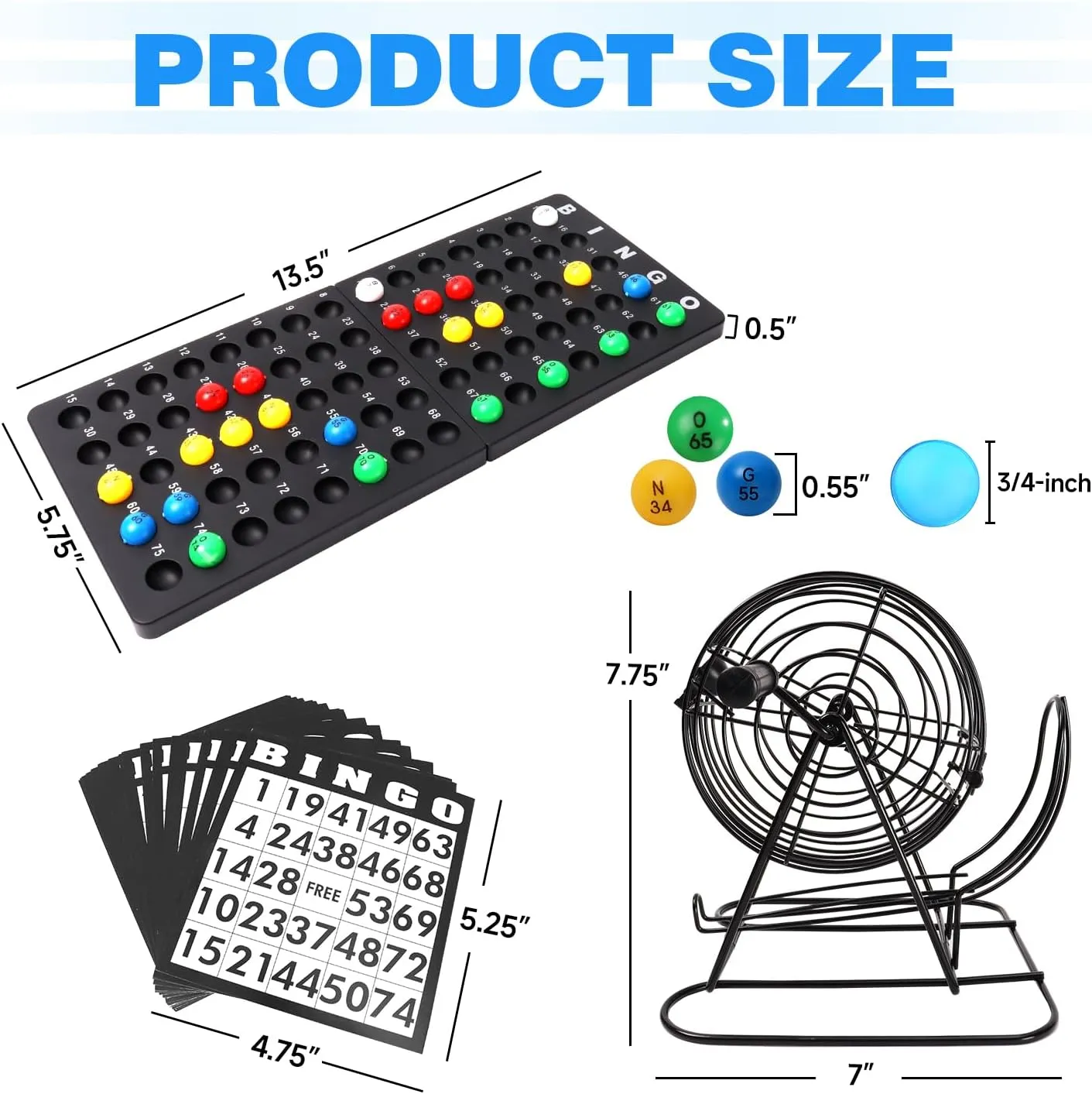 GSE Games & Sports Expert Deluxe Bingo Game Set with Steel Cage, Master Board, 75 Balls, 150 Chips, 18 Bingo Cards for Friend Parties, Game Night