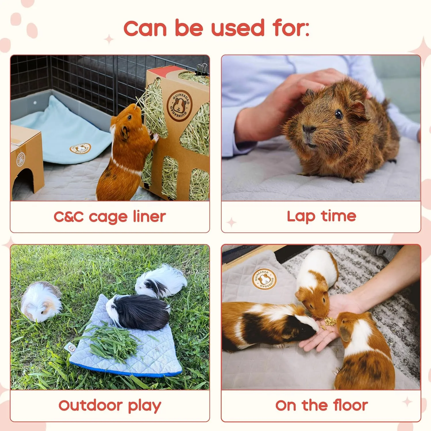 GuineaDad Original Reusable Pee Pads – 3-Pack Gray Fleece Pads for Guinea Pig Cages – 12x12 Inch Waterproof, Extra Absorbent Bamboo Core – Washable Liner for Small Pets – Cage & Carrier Supplies