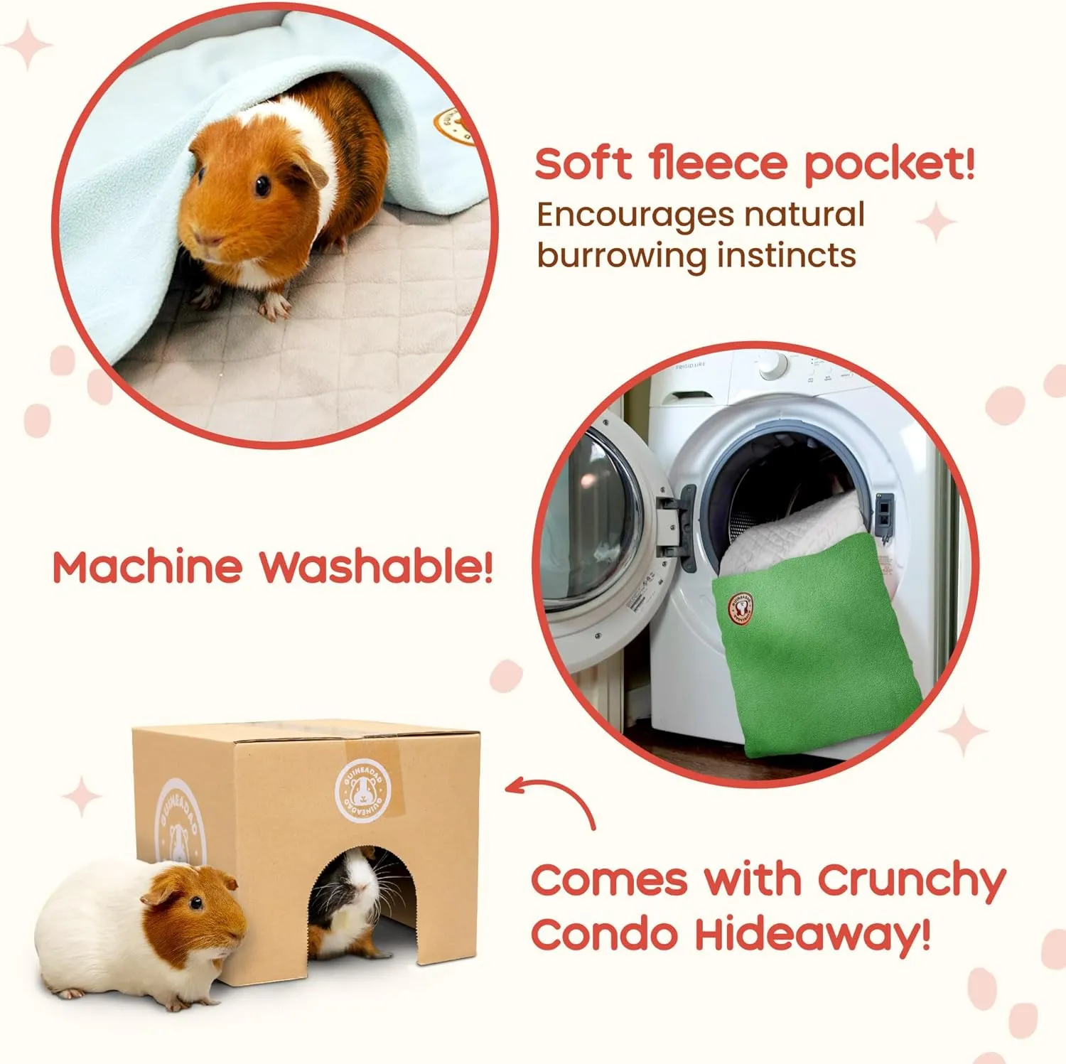 GuineaDad Original Reusable Pee Pads – 3-Pack Gray Fleece Pads for Guinea Pig Cages – 12x12 Inch Waterproof, Extra Absorbent Bamboo Core – Washable Liner for Small Pets – Cage & Carrier Supplies