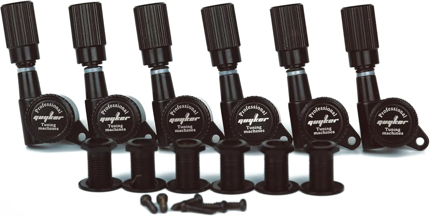 Guyker Guitar Locking Tuners (6 for Right) - 1:18 Pro Lock String Tuning Key Pegs Machine Head Set Replacement for ST TL SG LP Style Folk Classical Acoustic Electric Guitar (GK11SP, Black)