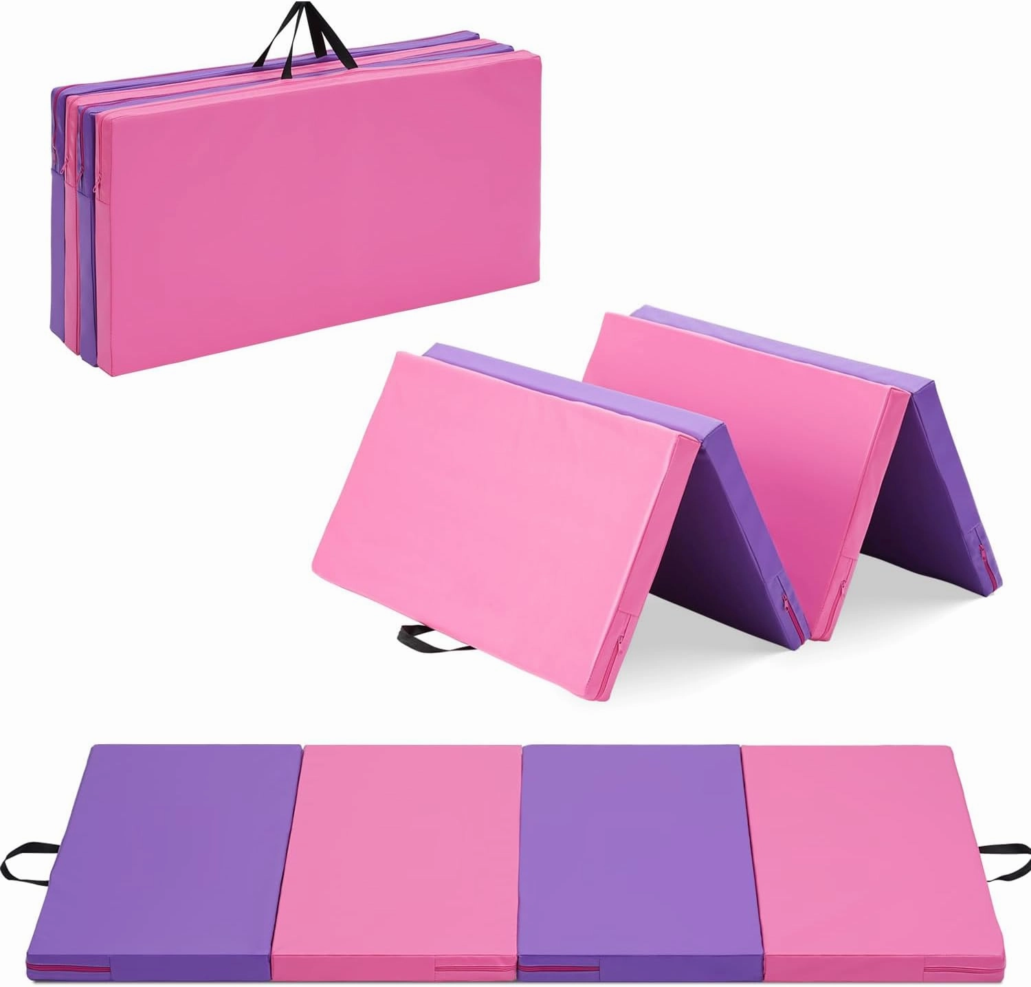 Gymnastics Mat, 3'x6'/4'x8' Thick Folding Kids' Gymnastic Tumbling Mat with Carrying Handles for Home Gym Exercise & Play