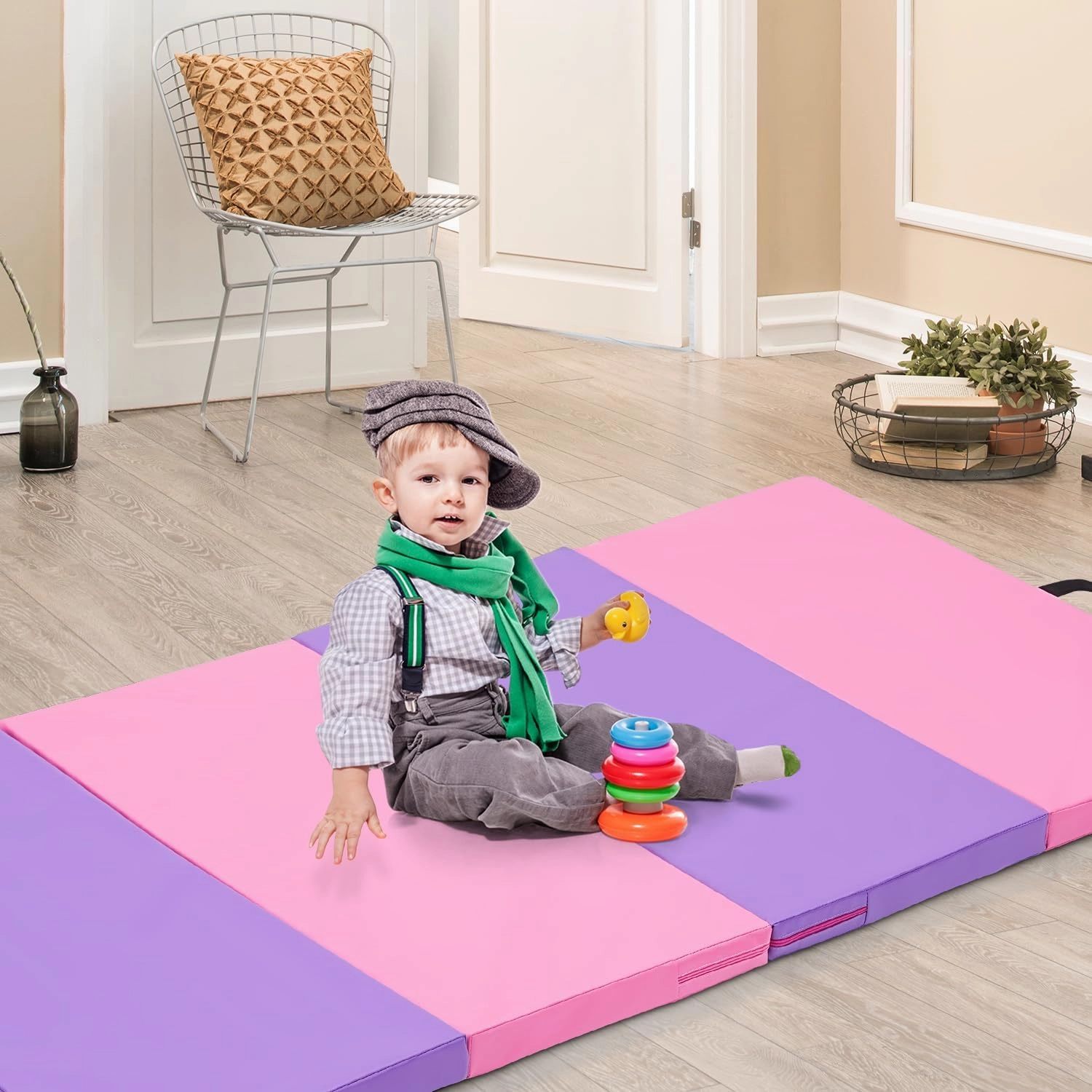 Gymnastics Mat, 3'x6'/4'x8' Thick Folding Kids' Gymnastic Tumbling Mat with Carrying Handles for Home Gym Exercise & Play