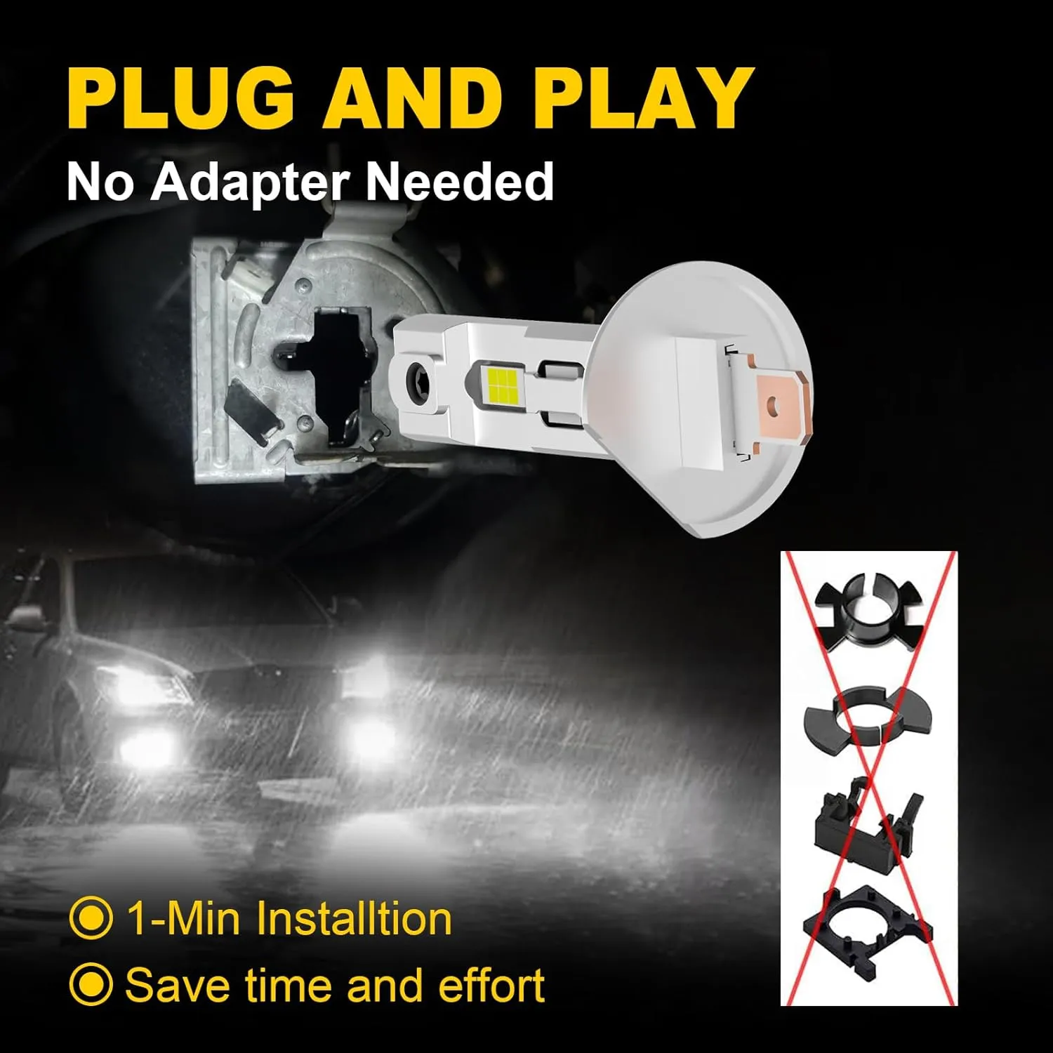 H1 Fog Light Bulbs 6500K White Super Bright 30000LM 600% Plug and Play Car Fog Light Bulbs Pack of 2