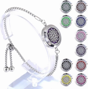 H&PY 2PCS/Lot Stainless Steel Aromatherapy Essential Oil Diffuser Bracelet, Tree of Life Pattern Locket Adjustable Link for Women Gift