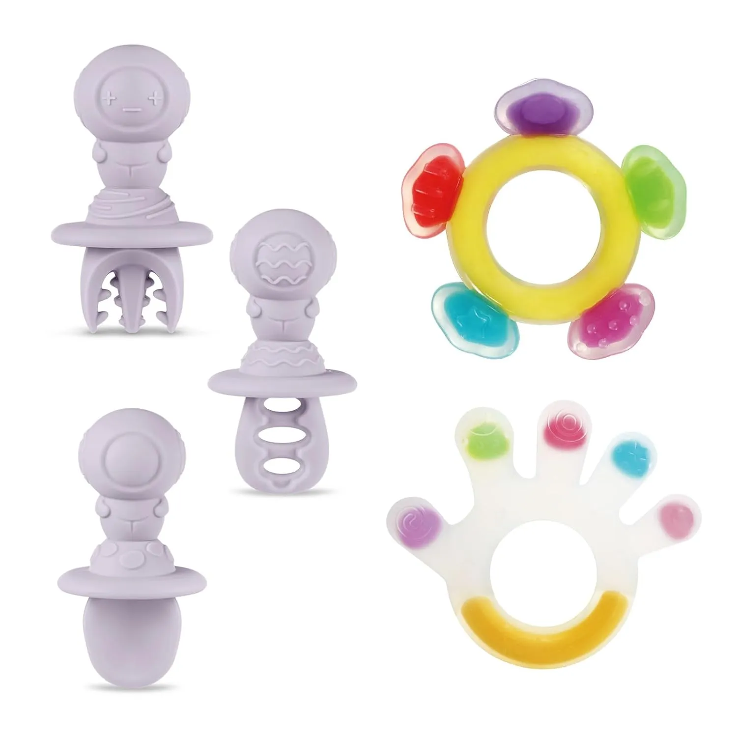 Haakaa Silicone Teether& Astronaut Beginner Silicone Cutlery Set-Baby Freezer Teething Toy - Soft Cold Teether - Soothe Teething Pain & Itching Gums - Perfect Size-oddler Spoons Self Feeding 6 Months,