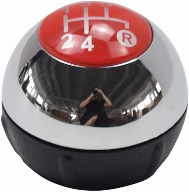 Hacreyatu 5 Speed Gear Shift Knob Sitck Head Leather Gloss Black Cap Replacement，Compatible with Fiat 500 500C 2007-2018 (5 Speed Bright Silver)