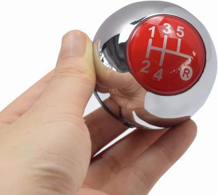 Hacreyatu 5 Speed Gear Shift Knob Sitck Head Leather Gloss Black Cap Replacement，Compatible with Fiat 500 500C 2007-2018 (5 Speed Bright Silver)
