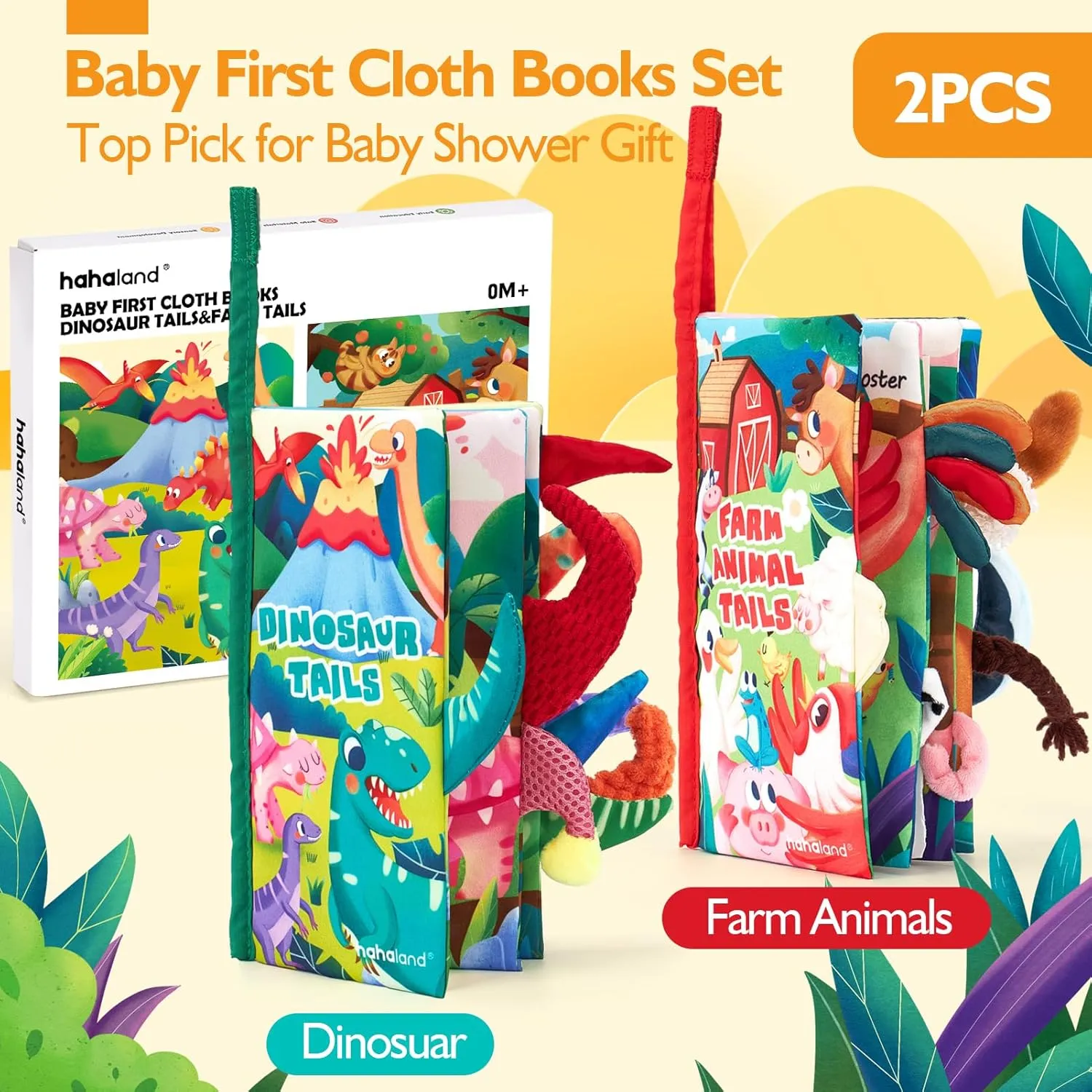 hahaland Baby Books for Baby Shower Gifts - 2PCS - Baby Toys 0-6 Months - Touch & Feel Tummy Time Sensory Soft Books for Babies 0-12 Months, Stroller Travel Toys