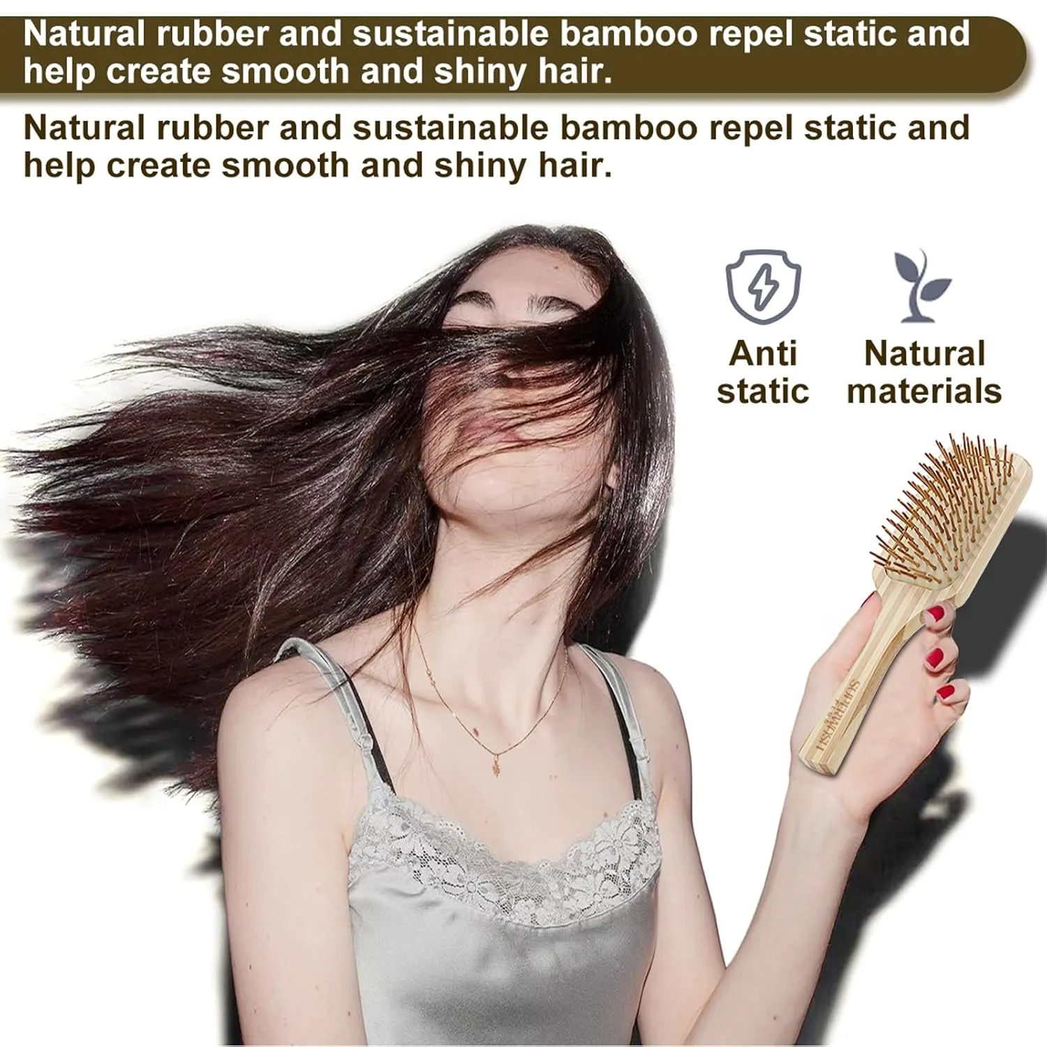 Hair Brush Set for Women & Men, Natural Bamboo Bristles Wet Dry Flat Paddle Detangling Bamboo Brushes Fit All Types Hair, Brush Cleaner Tool included - 3 Pack