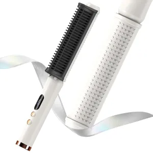 Hair Straightener Brush, Negative Ion Hair Straightening Comb Brush,Electric Hot Brush, Fast Heating,10 Temp Settings & Auto-Off,Anti-Scald & LED Screen,Gift for Woman,for Home or Travel (White)