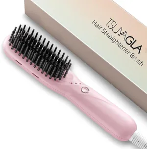 Hair Straightener Brush, Portable Ionic Hair Straighteners for Women, Straightening Brush with 3 Temp Settings, 30 Min Auto Shut-Off, Dual Voltage, Hot Comb for Frizz-Free Styles