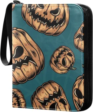 Halloween-colorful-vintage-pattern 400 Pocket Card Collection Binder, PU Waterproof Wear-resistant Trading Card Binder with Zip for Collectible Boys Girls Game Sports Cards MTG TCG
