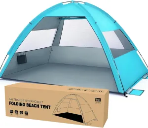 HANABASS 2198C Extra Large Family Camping Tent Sun Shelter UPF 50  Sun Protection Tent for Hiking Camping Vacation (Light Blue)