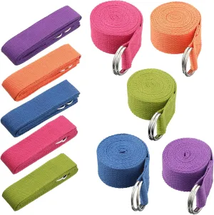 Hanaive 10 Pcs Yoga Strap 8ft Yoga Stretching Exercise Band Stretching Belt with Adjustable Metal D Ring Buckle Loop for Pilates, Dance, Physical Therapy, Gym Workout