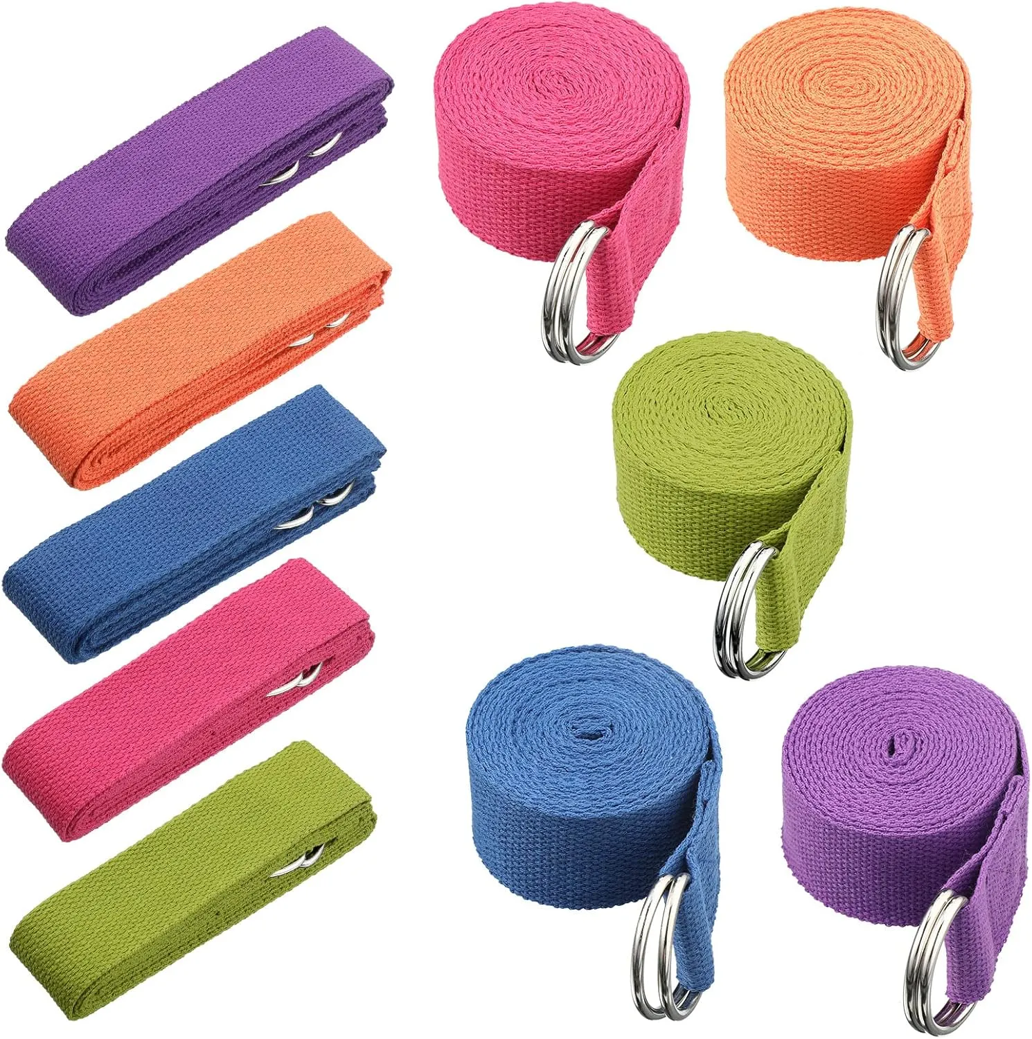 Hanaive 10 Pcs Yoga Strap 8ft Yoga Stretching Exercise Band Stretching Belt with Adjustable Metal D Ring Buckle Loop for Pilates, Dance, Physical Therapy, Gym Workout