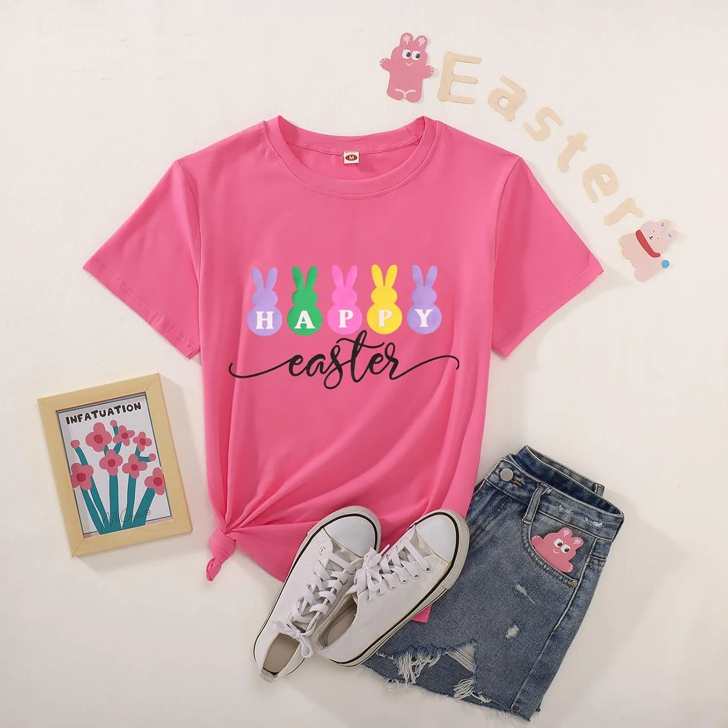Happy Easter Shirts for Women Kids Bunny Family Matching Outfits Toddler Boys Girls Summer Short Sleeve Tee Top