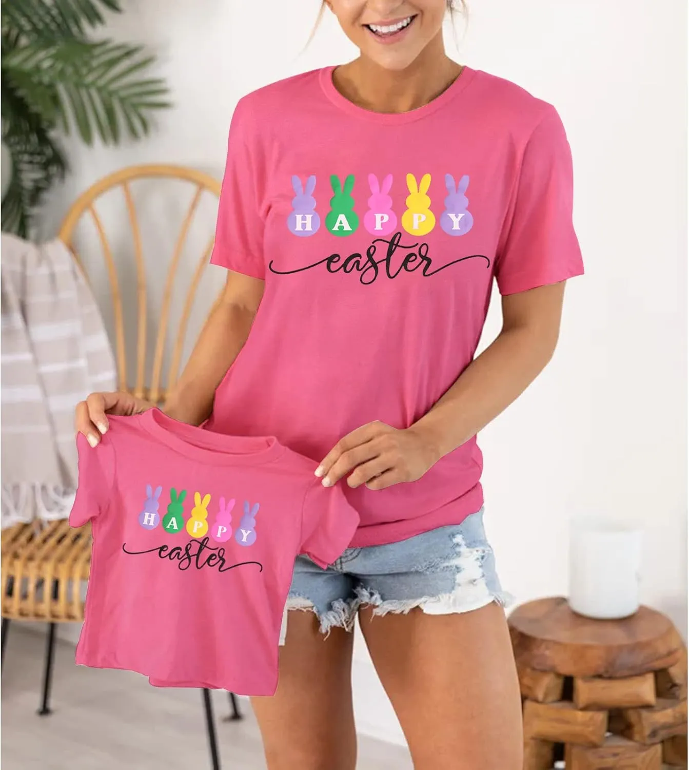 Happy Easter Shirts for Women Kids Bunny Family Matching Outfits Toddler Boys Girls Summer Short Sleeve Tee Top